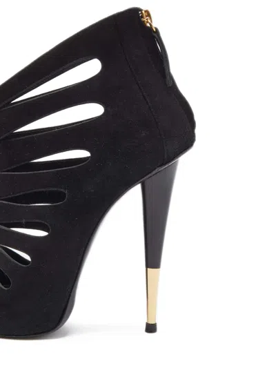 Pre-owned Giuseppe Zanotti Vintage  125mm Cutout Suede Booties In Black