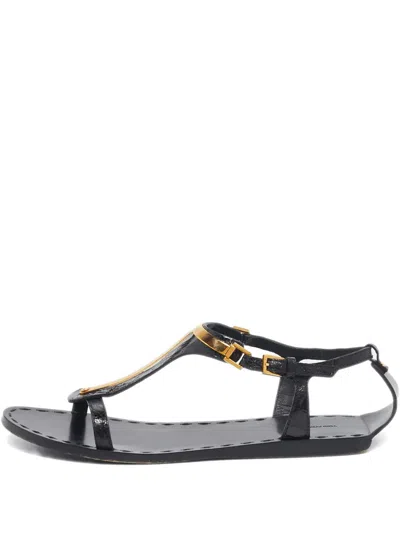 Pre-owned Tom Ford Croc-embossed Leather Sandals In Black