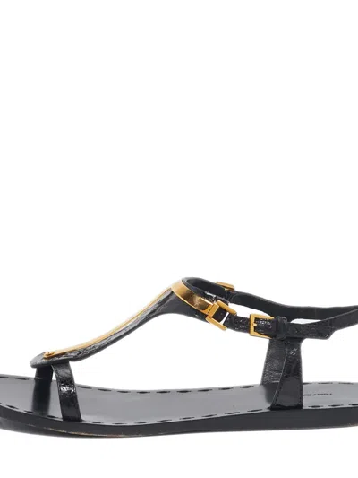 Pre-owned Tom Ford Croc-embossed Leather Sandals In Black