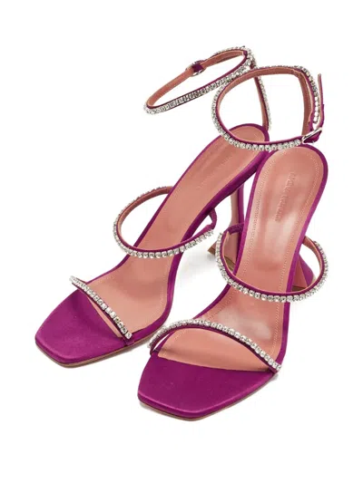 Pre-owned Amina Muaddi Gilda Satin Sandals In Purple