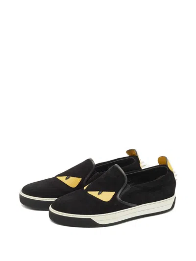 Pre-owned Fendi Monster Eyes Leather Sneakers In Black
