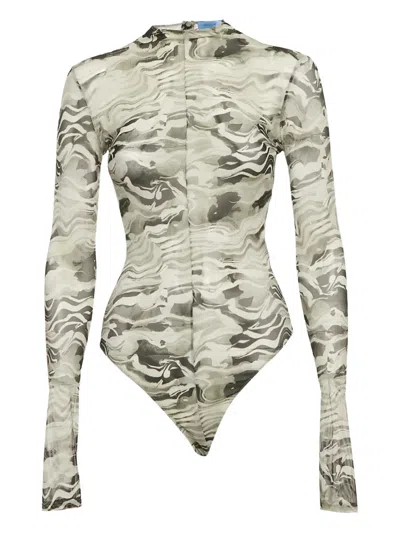 Pre-owned Mugler Camouflage-print Bodysuit In Gray