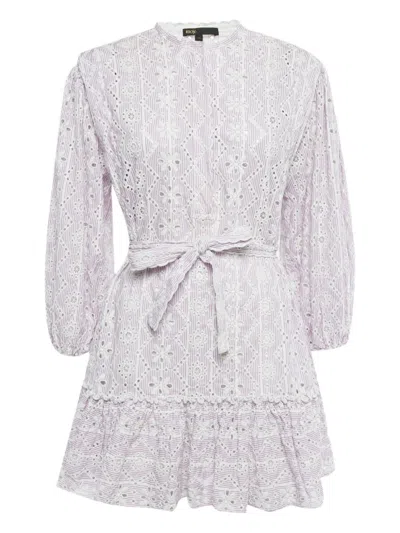 Pre-owned Maje Cotton Embroidery Mini Dress In White