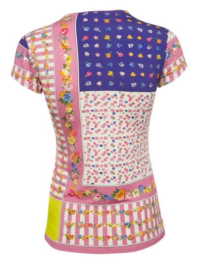 Pre-owned Versace Printed V-neck T-shirt In Pink