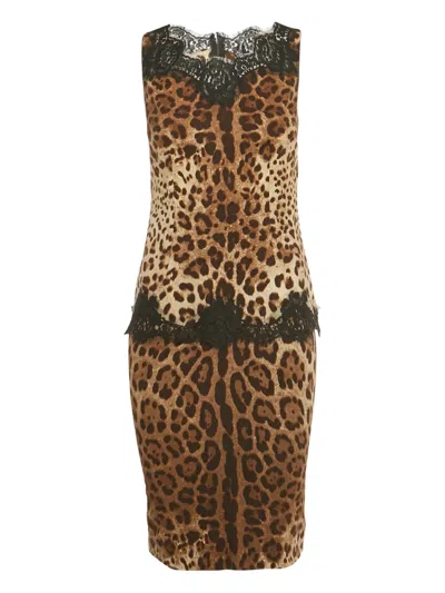 Pre-owned Dolce & Gabbana Lace-detail Leopard-print Skirt Set (set Of Two) In Brown