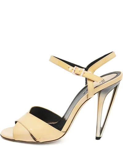 Pre-owned Fendi 120mm Patent-leather Ankle-strap Sandals In Neutral