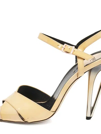 Pre-owned Fendi 120mm Patent-leather Ankle-strap Sandals In Neutral