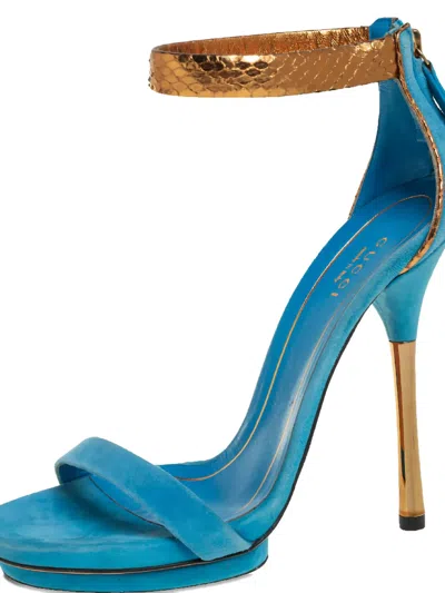 Pre-owned Gucci 125mm Kelis Suede Sandals In Blue
