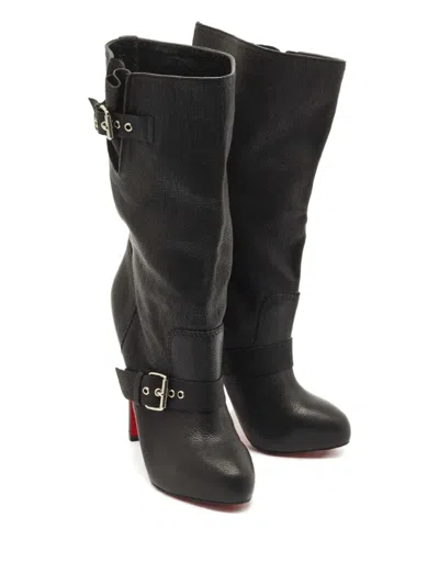 Pre-owned Christian Louboutin Flanavec Buckle Leather Boots In Black