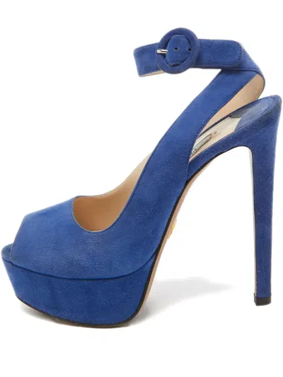 Pre-owned Prada 70mm Platform Buckle Sandals In Blue