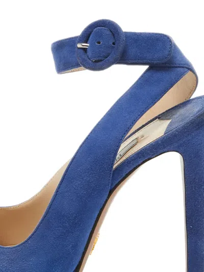 Pre-owned Prada 70mm Platform Buckle Sandals In Blue