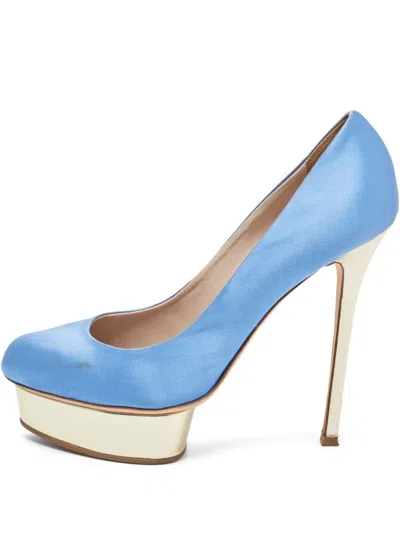 Pre-owned Le Silla 2024 Satin Platform Pumps In Blue