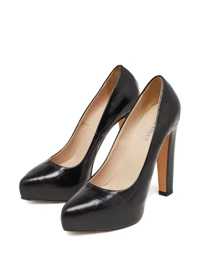 Pre-owned Le Silla Leather Platform Pumps In Black