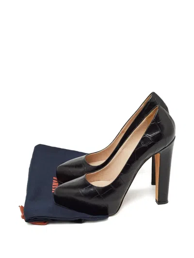 Pre-owned Le Silla Leather Platform Pumps In Black