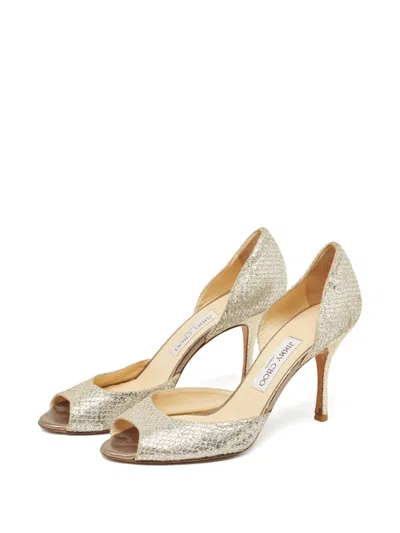 Pre-owned Jimmy Choo Glitter Peep-toe Pumps In Gold