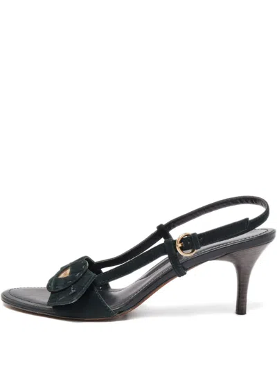 Pre-owned Tod's Vintage Buckle Suede Sandals In Black