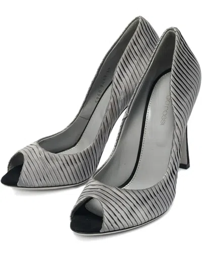Pre-owned Sergio Rossi Vintage  110mm Pleated Peep-toe Pumps In Gray