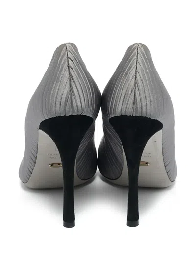 Pre-owned Sergio Rossi Vintage  110mm Pleated Peep-toe Pumps In Gray