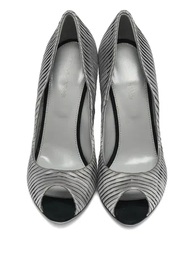 Pre-owned Sergio Rossi Vintage  110mm Pleated Peep-toe Pumps In Gray