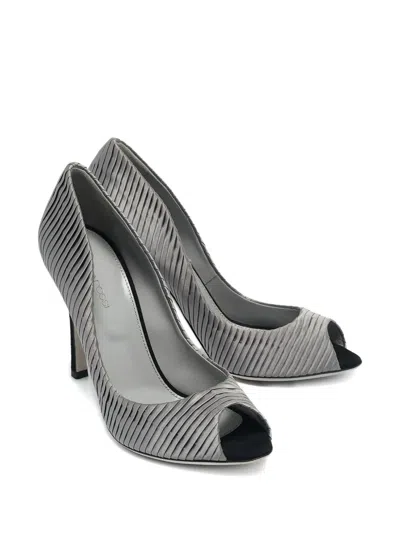Pre-owned Sergio Rossi Vintage  110mm Pleated Peep-toe Pumps In Gray