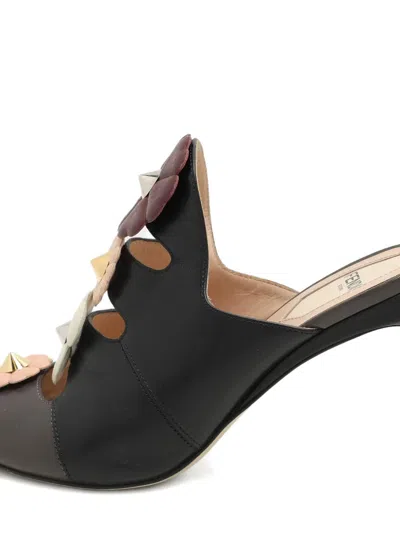 Pre-owned Fendi 95mm Flowerland Sandals In Black