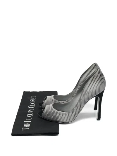 Pre-owned Sergio Rossi Vintage  110mm Pleated Peep-toe Pumps In Gray