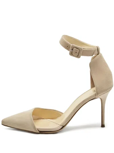 Pre-owned Giuseppe Zanotti Vintage 85mm Suede Ankle-strap Heeled Pumps In Neutral
