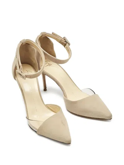 Pre-owned Giuseppe Zanotti Vintage 85mm Suede Ankle-strap Heeled Pumps In Neutral