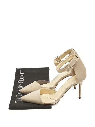Pre-owned Giuseppe Zanotti Vintage 85mm Suede Ankle-strap Heeled Pumps In Neutral