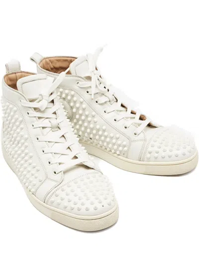 Pre-owned Christian Louboutin Spiked Leather High-top Sneakers In White
