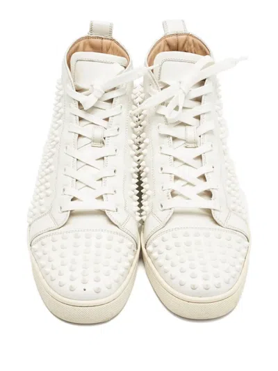 Pre-owned Christian Louboutin Spiked Leather High-top Sneakers In White