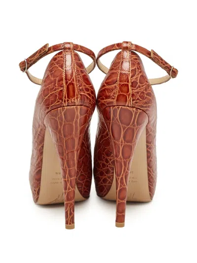 Pre-owned Giuseppe Zanotti Vintage 140mm Crocodile-effect Pumps In Brown