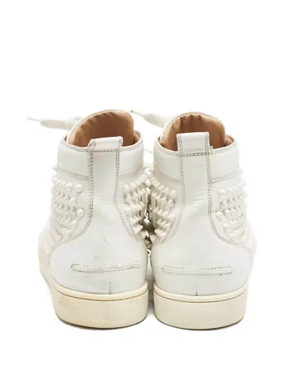 Pre-owned Christian Louboutin Spiked Leather High-top Sneakers In White