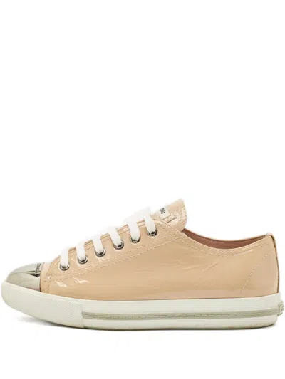 Pre-owned Miu Miu Patent Leather Sneakers In Neutral