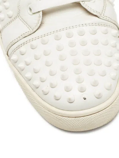 Pre-owned Christian Louboutin Spiked Leather High-top Sneakers In White