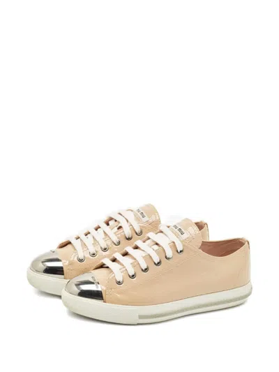 Pre-owned Miu Miu Patent Leather Sneakers In Neutral