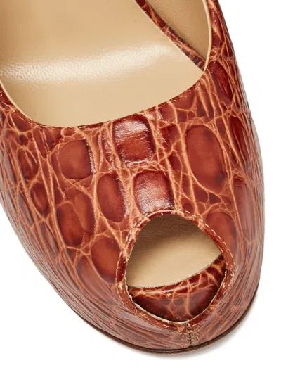 Pre-owned Giuseppe Zanotti Vintage 140mm Crocodile-effect Pumps In Brown