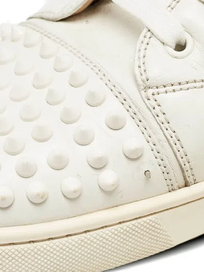 Pre-owned Christian Louboutin Spiked Leather High-top Sneakers In White