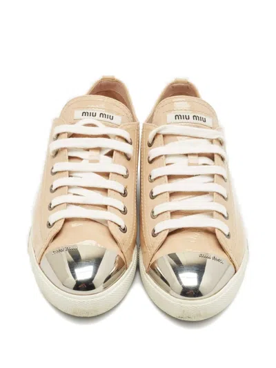 Pre-owned Miu Miu Patent Leather Sneakers In Neutral