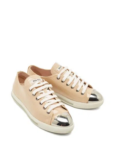 Pre-owned Miu Miu Patent Leather Sneakers In Neutral
