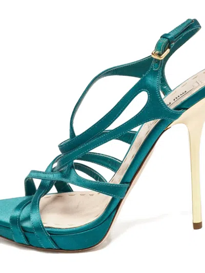 Pre-owned Miu Miu 110mm Crisscross Satin Sandals In Green