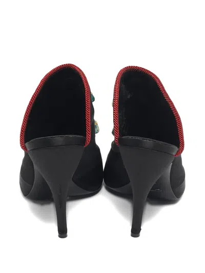 Pre-owned Roger Vivier Vintage Crystal-embellished Mules In Black