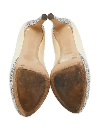 Pre-owned Miu Miu 120mm Patent-leather Glitter Pumps In Neutral