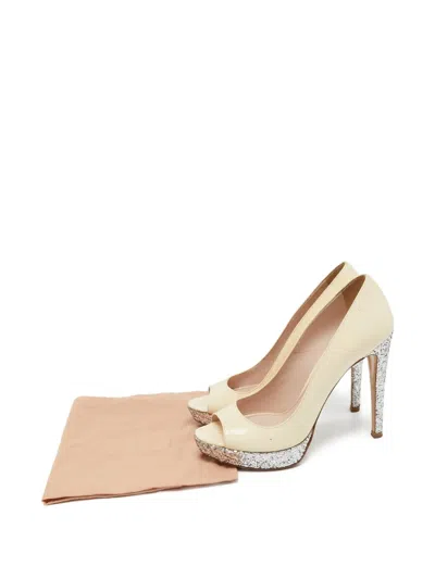 Pre-owned Miu Miu 120mm Patent-leather Glitter Pumps In Neutral
