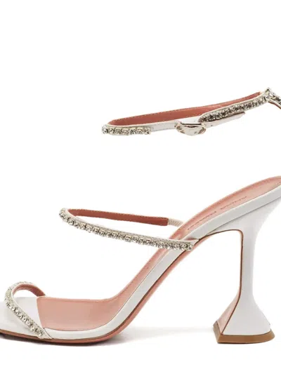 Pre-owned Amina Muaddi Gilda Crystal-embellished Sandals In White