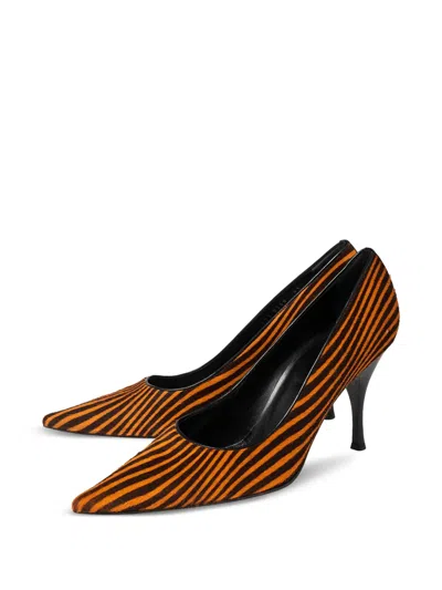 Pre-owned Sergio Rossi Vintage 100mm Striped Pony-hair Pumps In Brown