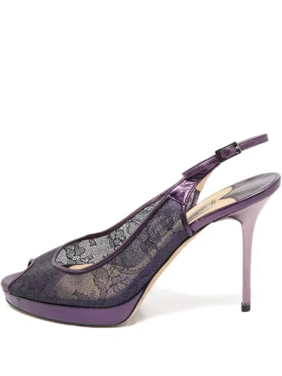 Pre-owned Jimmy Choo 100mm Lace Slingback Sandals In Purple