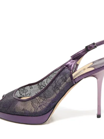Pre-owned Jimmy Choo 100mm Lace Slingback Sandals In Purple