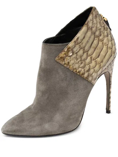Pre-owned Sergio Rossi Vintage  115mm Suede Python Bootie In Green