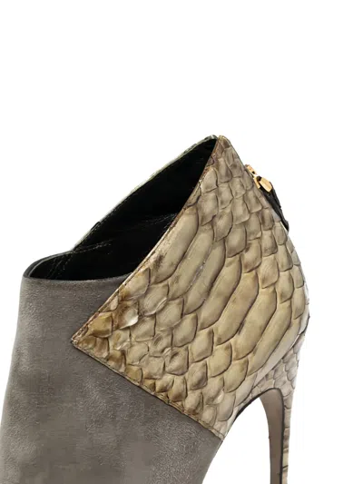 Pre-owned Sergio Rossi Vintage  115mm Suede Python Bootie In Green
